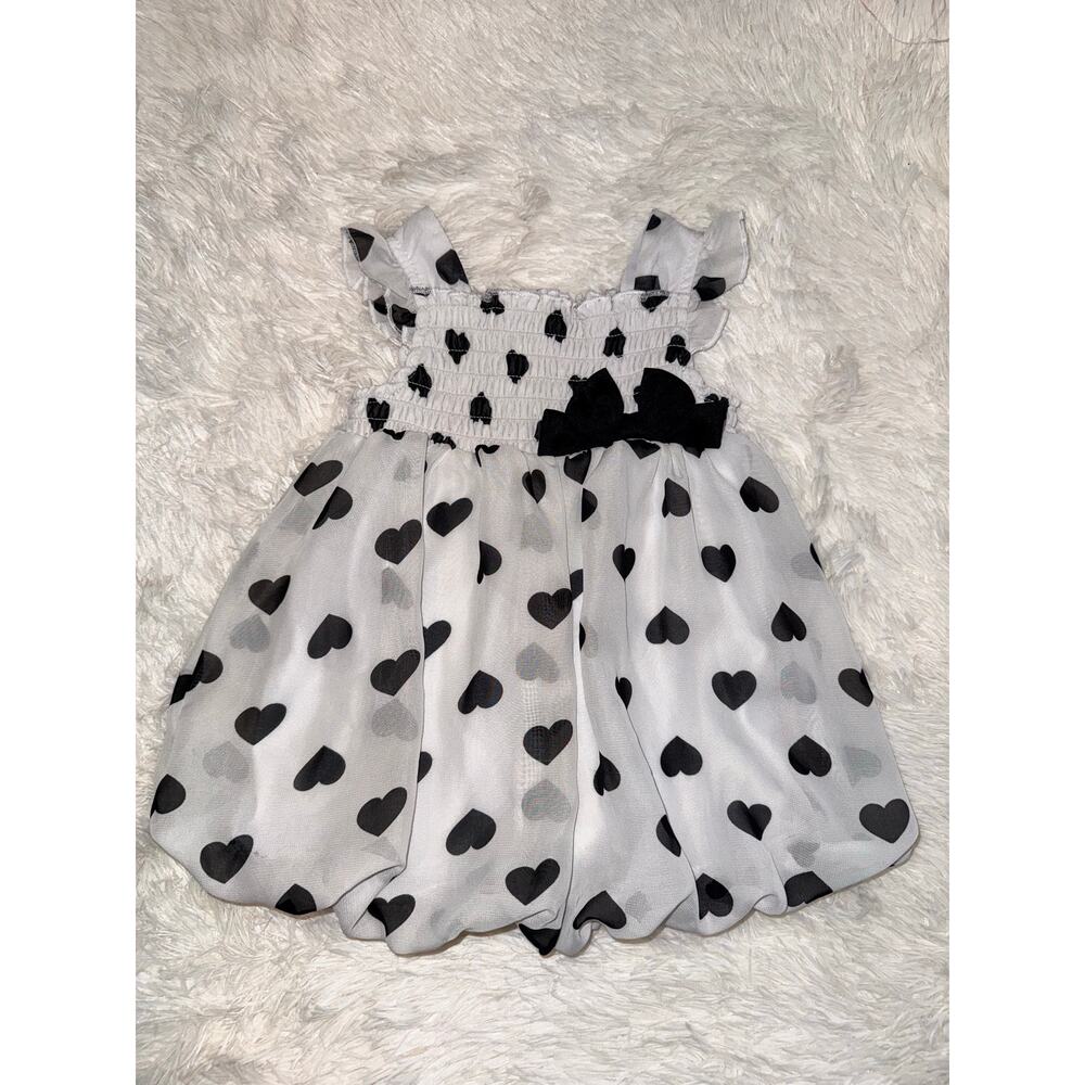 Bon Bébé Baby Girl Dress Black Heart Print Bubble Romper Style 12M